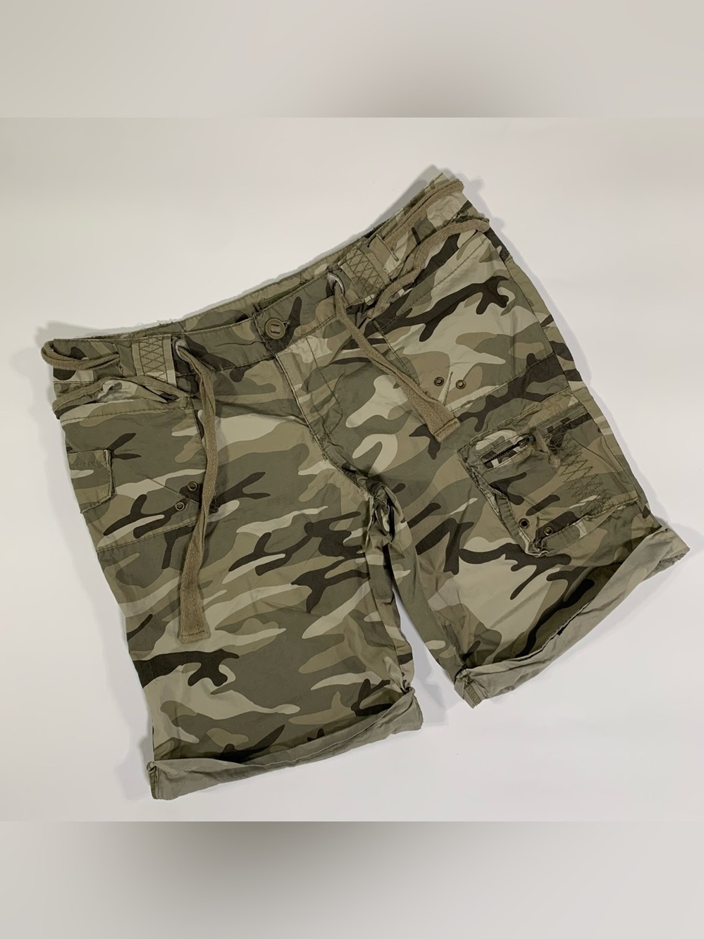 Y2K No Boundaries Camo Cargo Shorts Lace Up Military Grunge Size 11